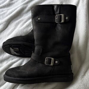 UGG Black Leather Buckle Boots